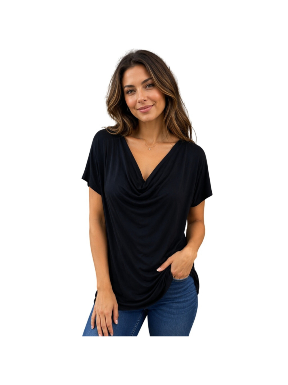 Chicos 3 (XL) black scoop neck acetate tunic short sleeve minimalist career ^^